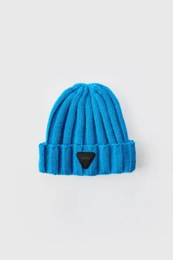 Online boohooMAN Rubber Branded Chunky Beanie blue