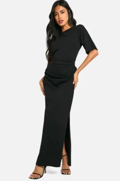Best Sale boohoo Ruched Side T-shirt Midaxi Dress black