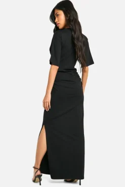 Best Sale boohoo Ruched Side T-shirt Midaxi Dress black