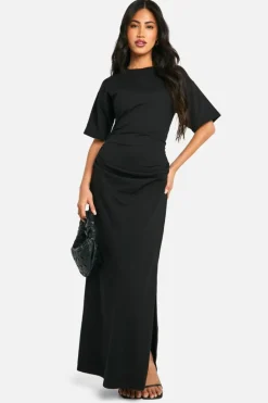 Best Sale boohoo Ruched Side T-shirt Midaxi Dress black