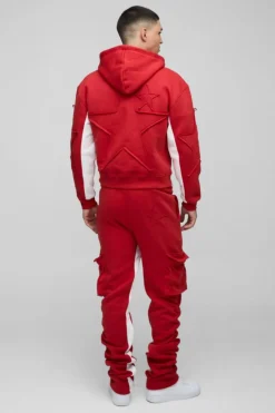 Online boohooMAN Ruched Star Applique Cargo Pocket Jogger red