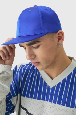 Cheap boohooMAN Satin Snapback In blue
