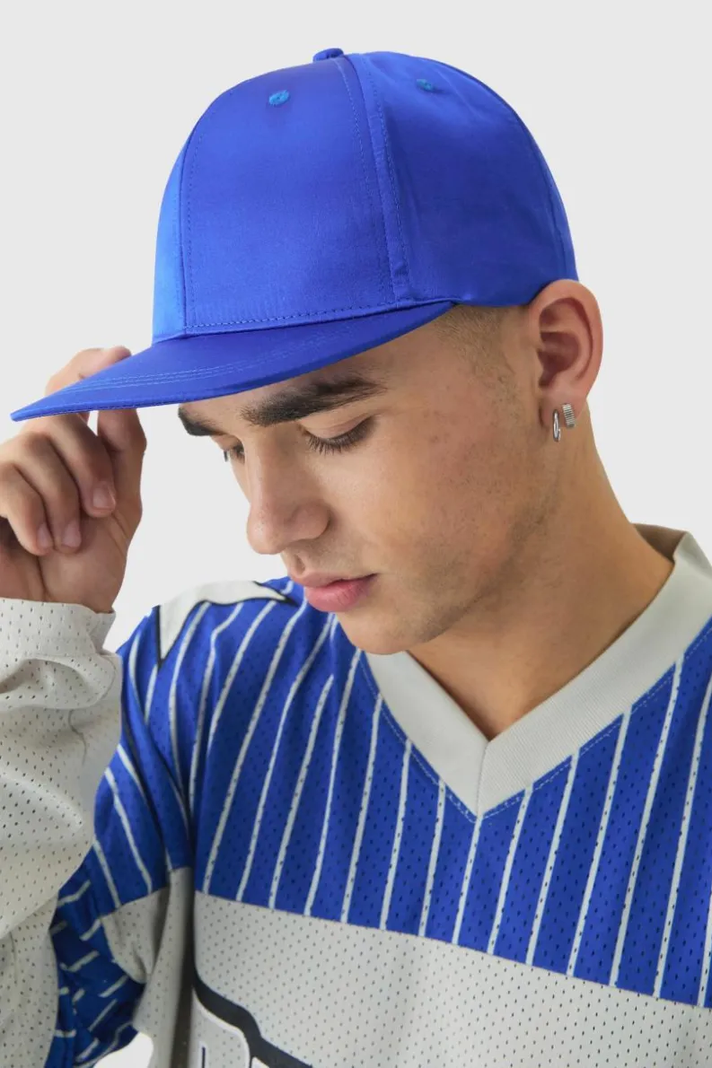 Cheap boohooMAN Satin Snapback In blue