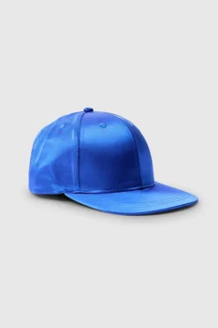 Cheap boohooMAN Satin Snapback In blue