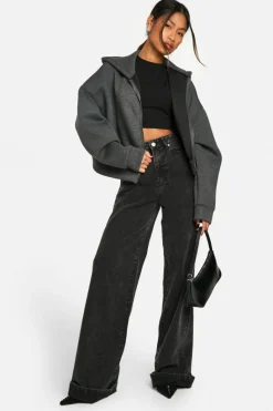 Discount boohoo SCUBA BOXY CROP ZIP THROUGH HOODIE grey marl