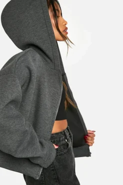 Discount boohoo SCUBA BOXY CROP ZIP THROUGH HOODIE grey marl