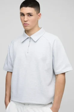 Outlet boohooMAN Scuba Raglan Zip Polo grey marl