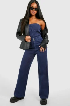 Fashion boohoo Seam Detail Bandeau Denim Jumpsuit indigo