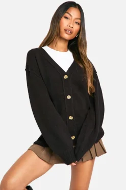 Cheap boohoo Seam Detail Soft Knit Boyfriend Oversized Cardigan black