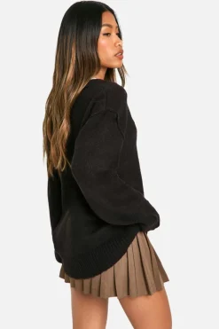 Cheap boohoo Seam Detail Soft Knit Boyfriend Oversized Cardigan black