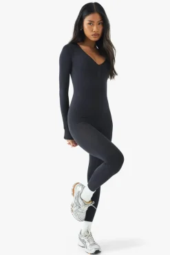 Store boohoo Seamless Sculpt Waist Plunge Long Sleeve Unitard black