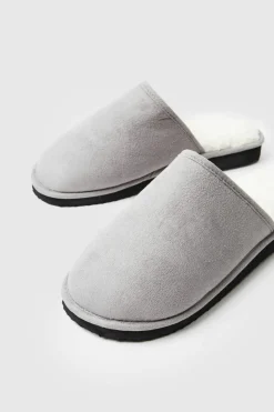 Fashion boohooMAN Sherpa Lined Slipper grey marl