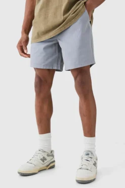 Cheap boohooMAN Shorter Length Relaxed Fit Elasticated Waist Chino Shorts in grey