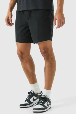 Discount boohooMAN Shorter Length Relaxed Fit Elasticated Waist Chino Shorts in black