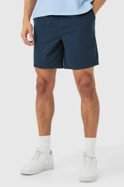 Cheap boohooMAN Shorter Length Relaxed Fit Elasticated Waist Chino Shorts in navy