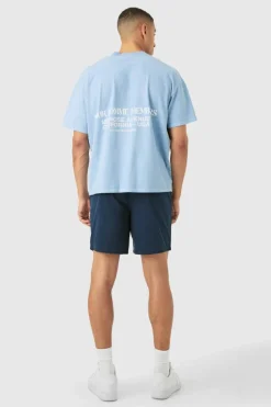 Cheap boohooMAN Shorter Length Relaxed Fit Elasticated Waist Chino Shorts in navy