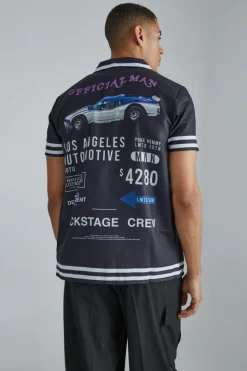 New boohooMAN Short Sleeve Bowling Border Shirt black