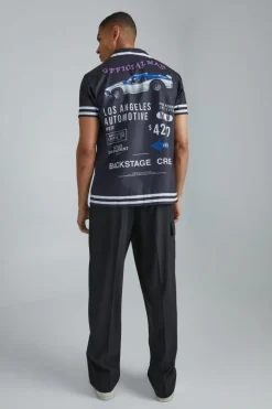 New boohooMAN Short Sleeve Bowling Border Shirt black