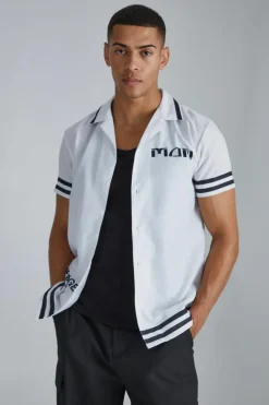 Clearance boohooMAN Short Sleeve Bowling Border Shirt white