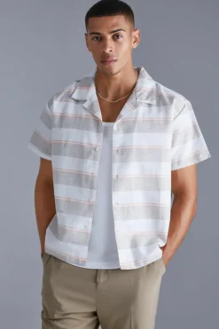 Sale boohooMAN Short Sleeve Boxy Colour Pop Stripe Shirt orange