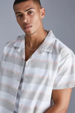 Sale boohooMAN Short Sleeve Boxy Colour Pop Stripe Shirt orange