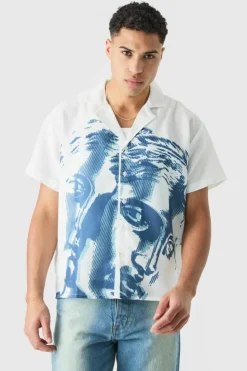 Outlet boohooMAN Short Sleeve Boxy Double Statue Shirt white