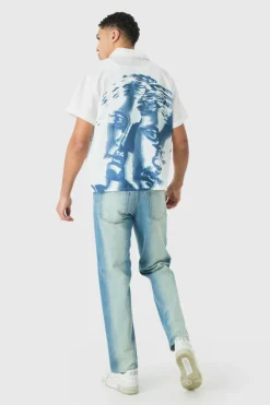 Outlet boohooMAN Short Sleeve Boxy Double Statue Shirt white
