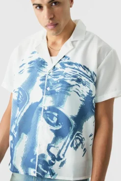Outlet boohooMAN Short Sleeve Boxy Double Statue Shirt white