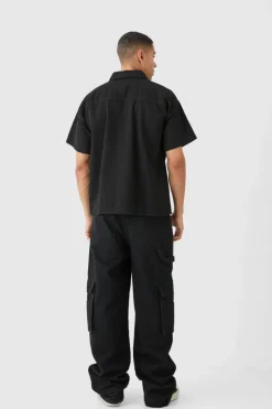 Clearance boohooMAN Short Sleeve Boxy Fit Denim Shirt true black