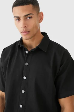 Clearance boohooMAN Short Sleeve Boxy Fit Denim Shirt true black