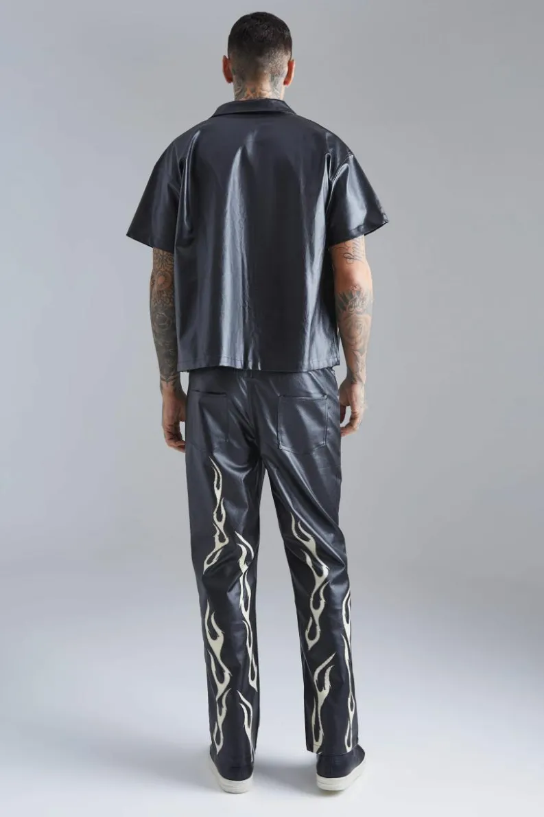 Clearance boohoo Short Sleeve Boxy Flame Hem Set black
