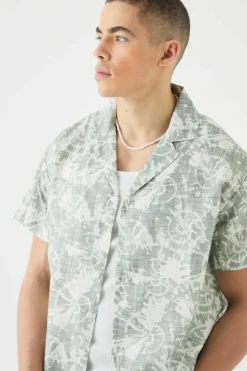 Online boohooMAN Short Sleeve Boxy Slub Tie Dye Shirt stone