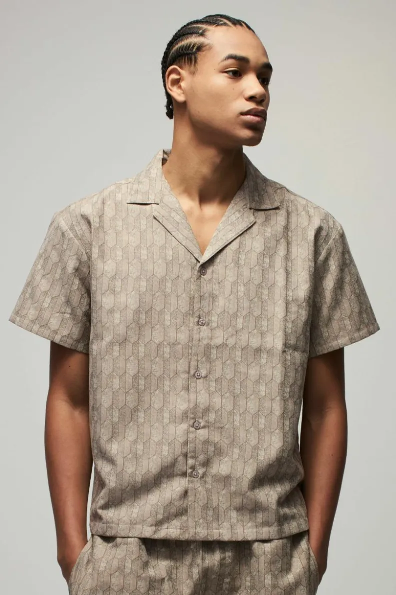 New boohoo Short Sleeve Boxy Woven Smart Geo Set stone