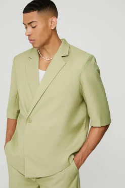 Best boohoo Short Sleeve Boxy Wrap Suit Set in olive