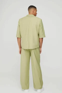 Best boohoo Short Sleeve Boxy Wrap Suit Set in olive