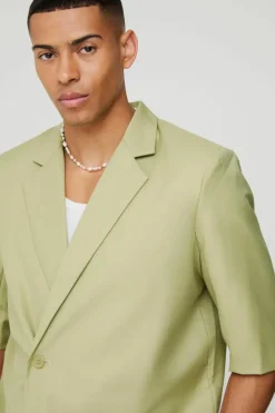Best boohoo Short Sleeve Boxy Wrap Suit Set in olive