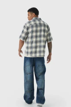 Best Sale boohooMAN Short Sleeve Checked Oversized Shirt ecru