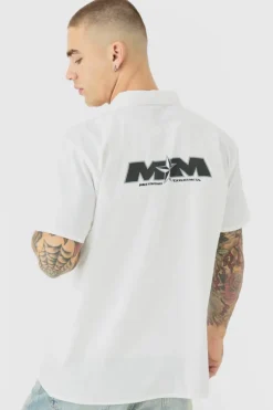 Best Sale boohooMAN Short Sleeve Concealed Placket Moto Poplin Shirt white