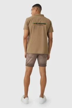 Flash Sale boohooMAN Short Sleeve Concealed Placket Moto Poplin Shirt taupe