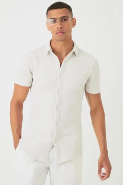 Best boohooMAN Short Sleeve Geo Muscle Fit Shirt grey