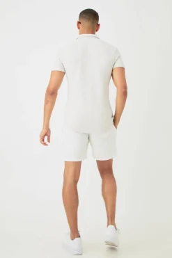Best boohooMAN Short Sleeve Geo Muscle Fit Shirt grey