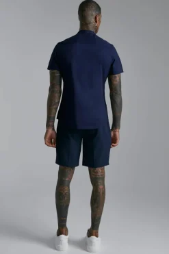 Online boohooMAN Short Sleeve Grandad Slim Fit Shirt navy