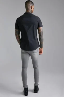 Flash Sale boohooMAN Short Sleeve Grandad Slim Fit Shirt black