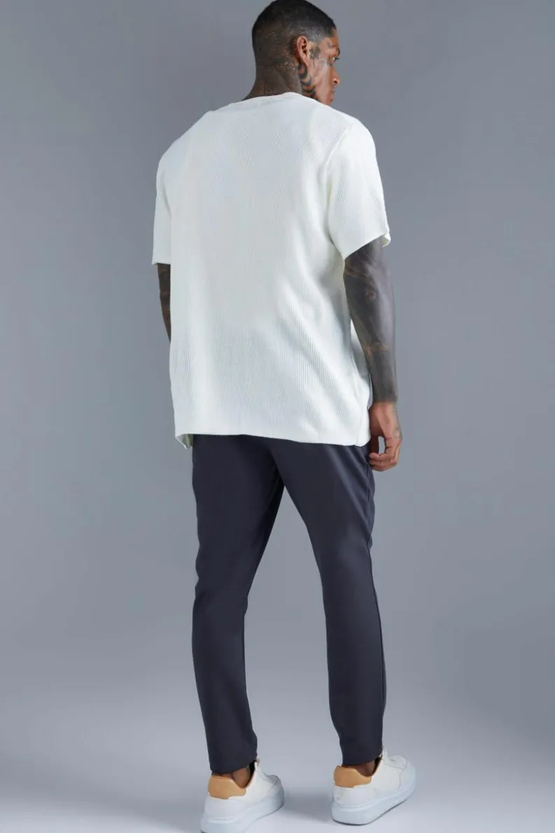Flash Sale boohooMAN Short Sleeve Knitted Pleated Revere Shirt ecru