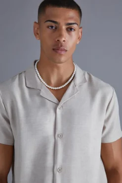Sale boohooMAN Short Sleeve Linen Revere Shirt natural