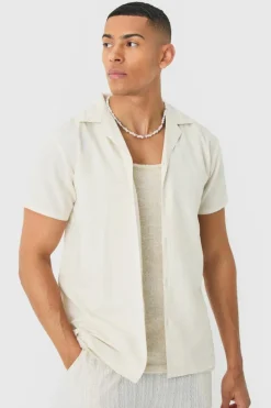 Fashion boohooMAN Short Sleeve Linen Shirt natural