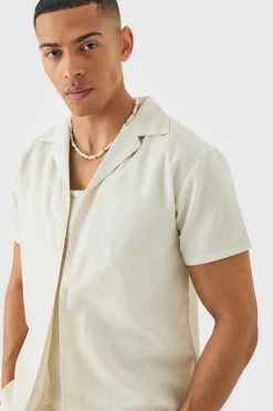 Fashion boohooMAN Short Sleeve Linen Shirt natural