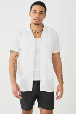 Store boohooMAN Short Sleeve Linen Shirt white