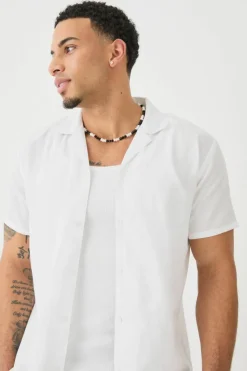 Store boohooMAN Short Sleeve Linen Shirt white