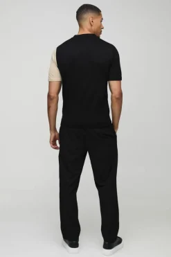 Outlet boohooMAN Short Sleeve Muscle Fit Colour Block Knit Polo black